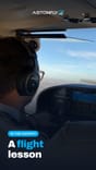 Student pilot in a flying lesson in the cockpit during practical training