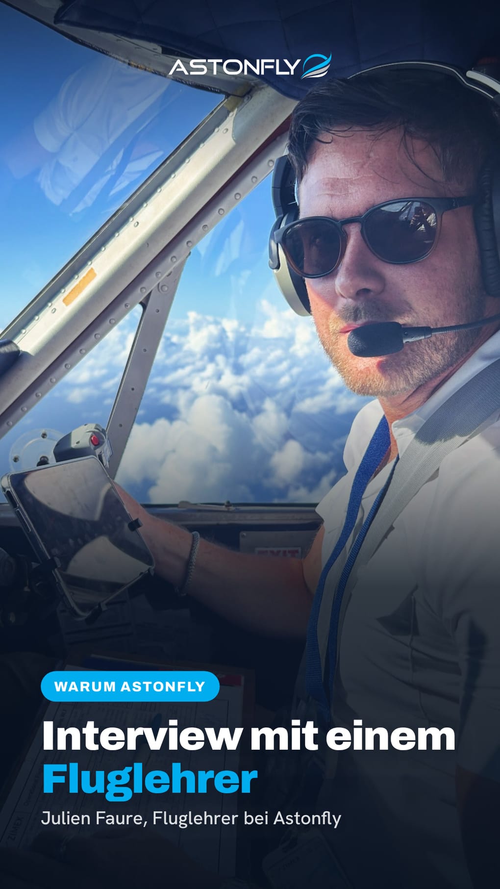 Julien Faure, Fluglehrer bei Astonfly, im Videointerview an Bord einer Cessna 172S