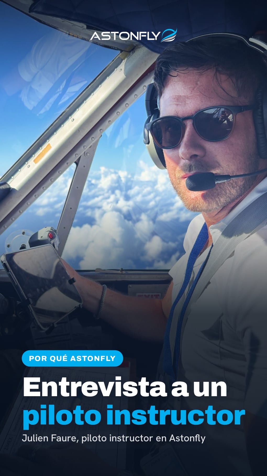 Julien Faure, instructor de Astonfly, en una entrevista en vídeo a bordo de un Cessna 172S